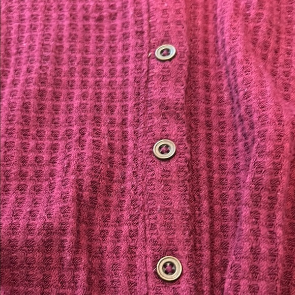 a.n.a Red V-neck 3/4 Sleeve Button Down Shirt with Tie Front - Picture 4 of 5